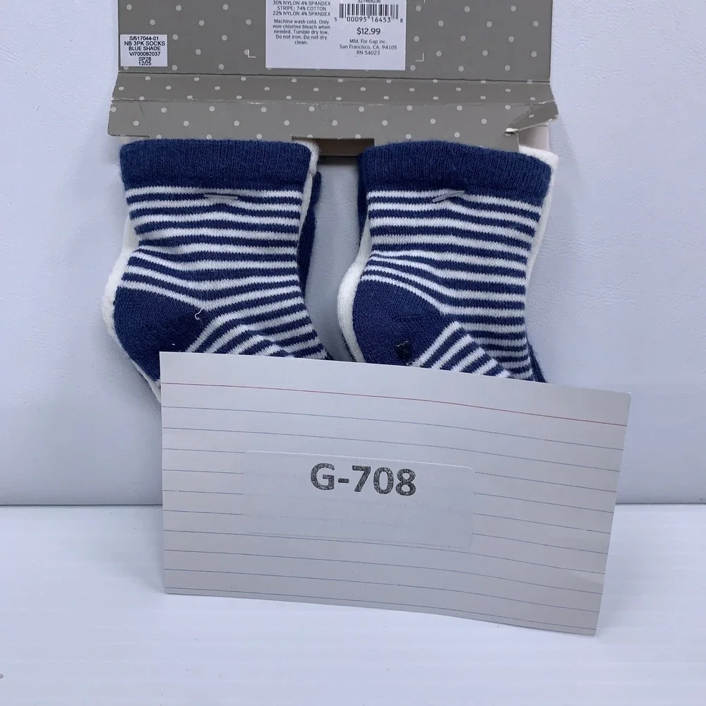 Baby Gap Baby 3-6 Months Blue Bear Striped Cushioned 3PK Socks NWT
